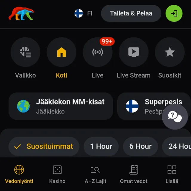 Coolbet vedonlyöntivalikot