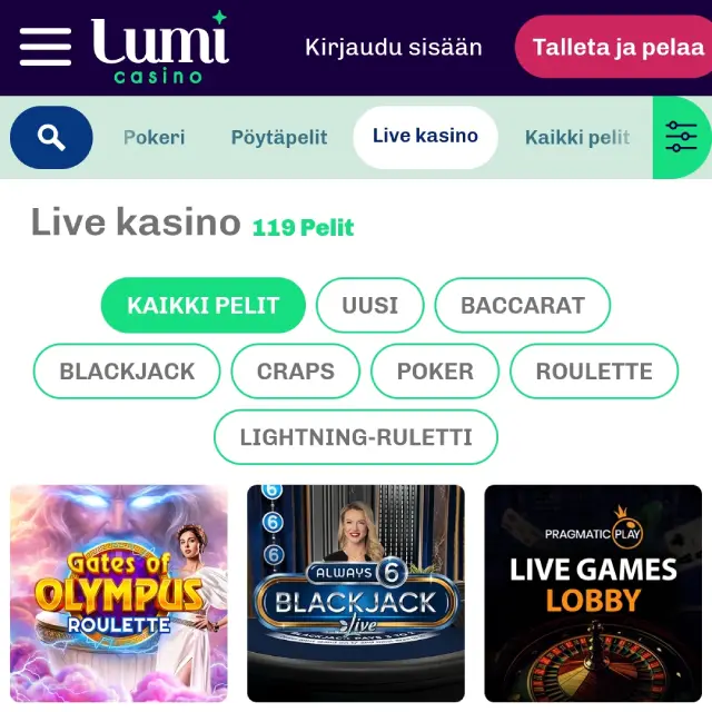 Lumi Casinon Livekasino
